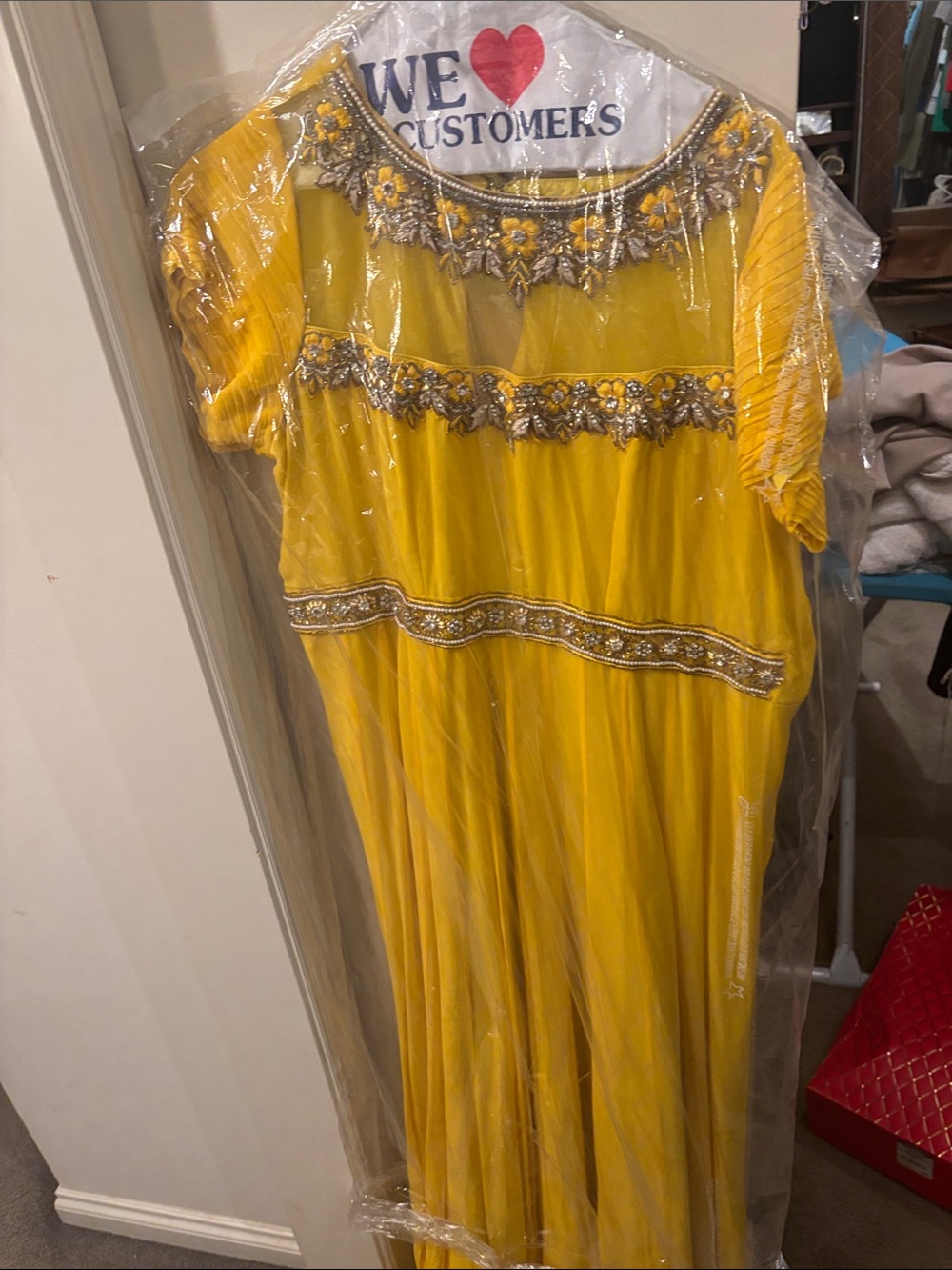 Cheery Yellow tailor made Embellished Maxi Dress ( women size l/xl, 5’5)